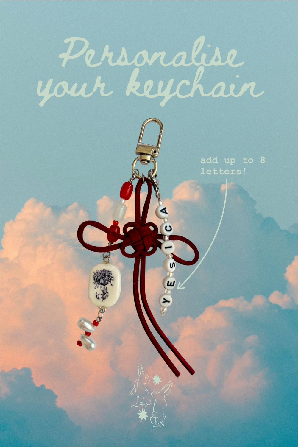 Chrysanthemum with Chinese knot, Handmade clay charm keychain