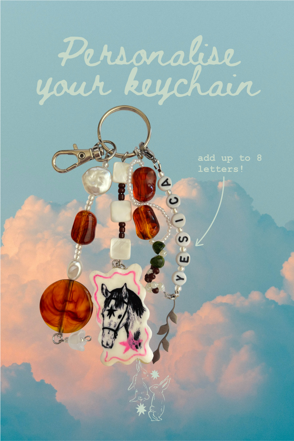 Horse Clay Charm Keychain Handmade